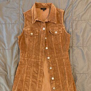 IRIS Brown Corduroy Collared Button Up Dress with Silver Buttons